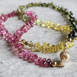 Solid Gold Tourmaline Necklace Natural Tourmaline Drop Necklace Tourmaline Drop Necklace Multicolor Drop Necklace Tourmaline Choker Necklace