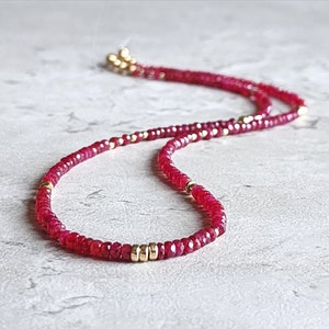 Solid Gold Ruby Necklace Longido Ruby Bead Necklace Gold Ruby Necklace 14K Ruby Choker Necklace Ruby Pendant Genuine Red Ruby Necklace