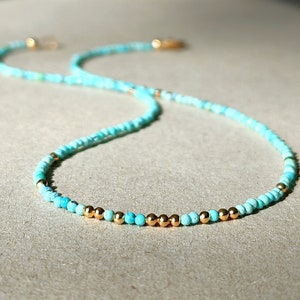 Natural Turquoise Necklace Turquoise Bead Necklace Turquoise Gold Choker Tiny Turquoise Necklace Turquoise Jewelry Skinny Turquoise Necklace