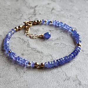 Naturligt tanzanitarmband Tanzanitpärlarmband Tanzanit 14K armband Lila ädelstenshalsband Fint tanzanitguldsmycken för henne bild 8