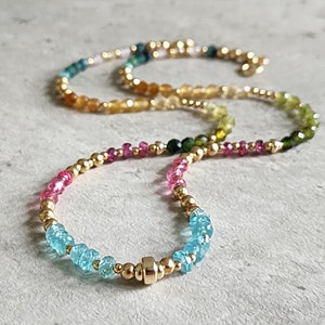 Natürliche Turmalin Choker Multigemstone Halskette Turmalin Perlenkette Bunte Perlenkette 14K Gold bunte Halskette für Sie
