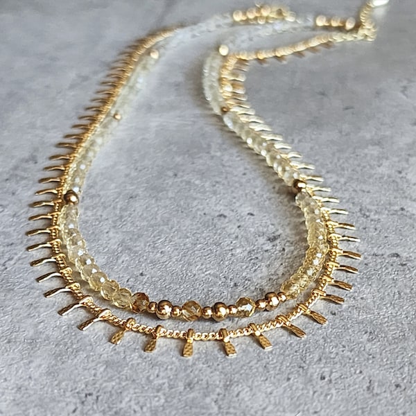 Collana con citrino naturale, girocollo in oro con citrino 14 carati, collana con perline di citrino, collana con pietre preziose gialle, collana impilabile con citrino, gioielli con citrino