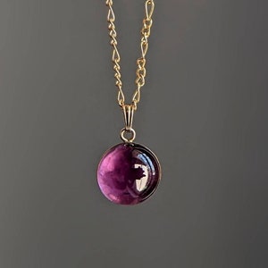 Amethyst Round Gold Filled Necklace, February Birthstone, Amethyst Cabochon Pendant, Handmade in Australia, Free Shipping