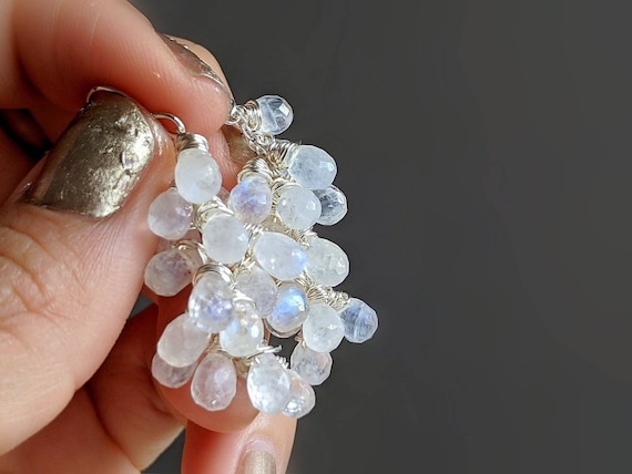 Gold Moonstone Earrings Handmade Moonstone Dangle Earrings Rainbow Moonstone Drop Earrings Bridal Earrings White Statement Earrings