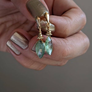Green Kyanite Gold Earrings, 14K Kyanite Earrings, Green Gemstone Earrings,Marquise Gemstone Earrings,Marquise Studs Earrings,Kyanite Studs image 3