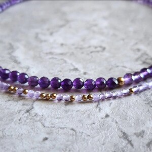 Halsband med ametistpärlor i guld Ametistchoker 14K ametisthalsband Lila ädelstenshalsband Ombre Ametisthalsband Lila pärlchoker bild 7