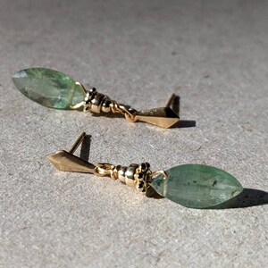 Green Kyanite Gold Earrings, 14K Kyanite Earrings, Green Gemstone Earrings,Marquise Gemstone Earrings,Marquise Studs Earrings,Kyanite Studs image 2