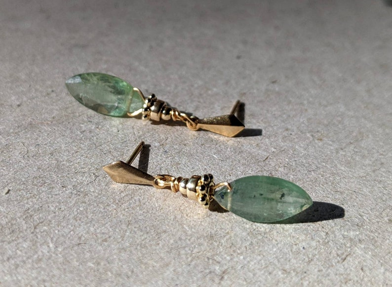 Green Kyanite Gold Earrings, 14K Kyanite Earrings, Green Gemstone Earrings,Marquise Gemstone Earrings,Marquise Studs Earrings,Kyanite Studs image 2