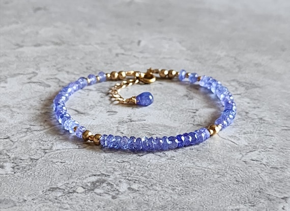 Natural Tanzanite Bracelet Tanzanite Beaded Bracelet Tanzanite 14K Bracelet Purple Gemstone Necklace Fine Tanzanite Gold Jewellery For Her