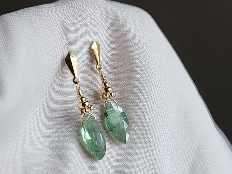 Green Kyanite Gold Earrings, 14K Kyanite Earrings, Green Gemstone Earrings,Marquise Gemstone Earrings,Marquise Studs Earrings,Kyanite Studs image 6