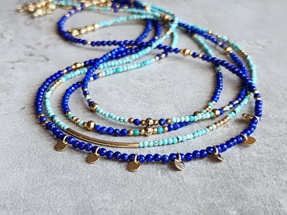 Natural Lapis Lazuli Necklace Lapis Lazuli Bead Necklace Lapiz Lazuli and Turquoise Necklace Lapis Lazuli Stacking Necklace Turquoise Choker