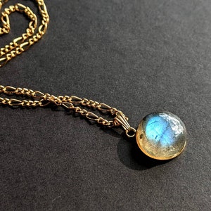 Gold Labradorite Necklace Labradorite Round Pendant Blue Flash Labradorite Pendant 14K Gemstone Necklace Natural Labradorite Necklace image 6
