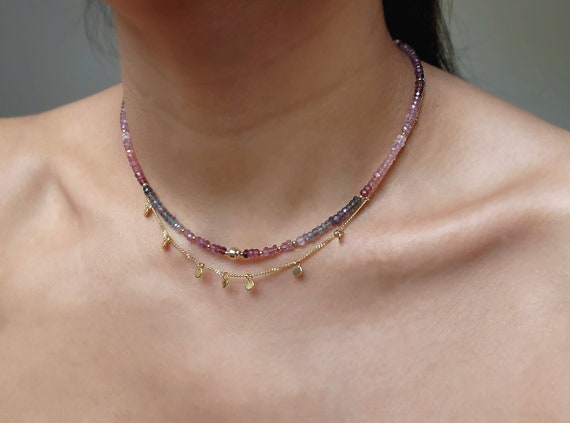 Natural Multicolour Spinel Beaded Necklace Multi Spinel Necklace MultiGemstone Necklace Gold Spinel Jewellery Rainbow Gemstone Necklace