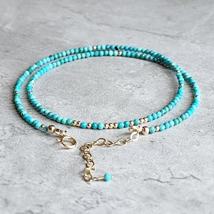 Natural Turquoise Necklace Turquoise Bead Necklace Turquoise Gold and Silver Necklace Genuine Turquoise Jewellery Skinny Turquoise Necklace