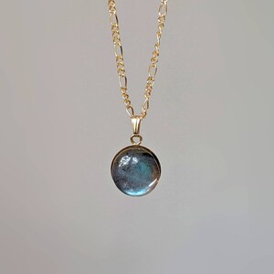 Gold Labradorite Necklace Labradorite Round Pendant Blue Flash Labradorite Pendant 14K Gemstone Necklace Natural Labradorite Necklace image 4