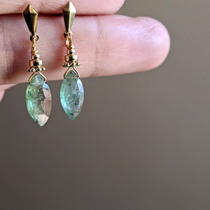 Green Kyanite Gold Earrings, 14K Kyanite Earrings, Green Gemstone Earrings,Marquise Gemstone Earrings,Marquise Studs Earrings,Kyanite Studs image 10