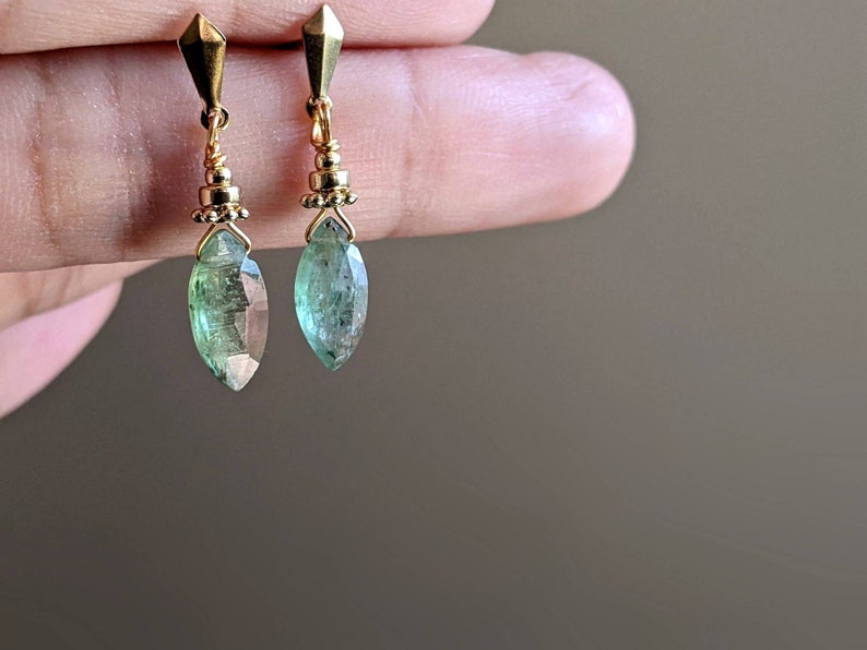 Green Kyanite Gold Earrings, 14K Kyanite Earrings, Green Gemstone Earrings,Marquise Gemstone Earrings,Marquise Studs Earrings,Kyanite Studs image 10