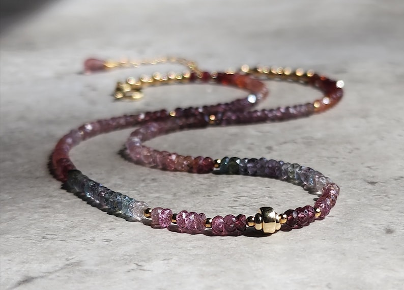 Natural Multicolour Spinel Beaded Necklace Multi Spinel Necklace MultiGemstone Necklace Gold Spinel Jewellery Rainbow Gemstone Necklace image 11