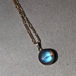Gold Labradorite Necklace Labradorite Round Pendant Blue Flash Labradorite Pendant 14K Gemstone Necklace Natural Labradorite Necklace image 9