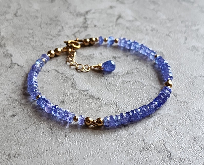 Naturligt tanzanitarmband Tanzanitpärlarmband Tanzanit 14K armband Lila ädelstenshalsband Fint tanzanitguldsmycken för henne bild 8