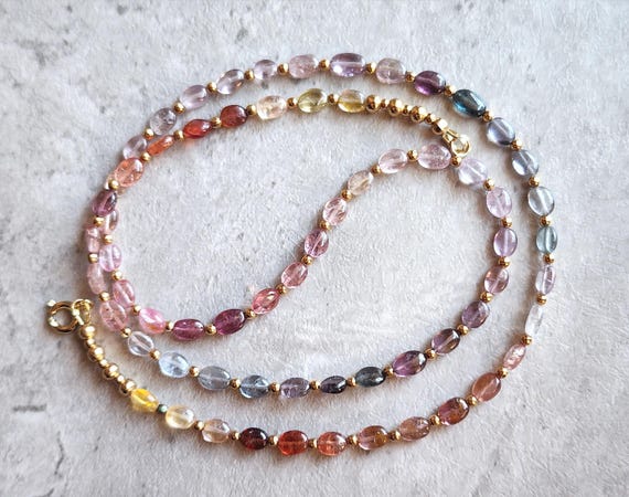 Natural Multicolour Spinel Beaded Necklace Multi Spinel Necklace MultiGemstone Necklace Gold Spinel Jewellery Rainbow Gemstone Necklace