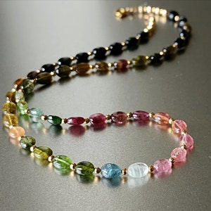 Natürliche Turmalin Perlen Halskette mehrfarbige Edelstein Halskette Turmalin Gold Choker Rohe Turmalin Halskette 14K Turmalin Schmuck
