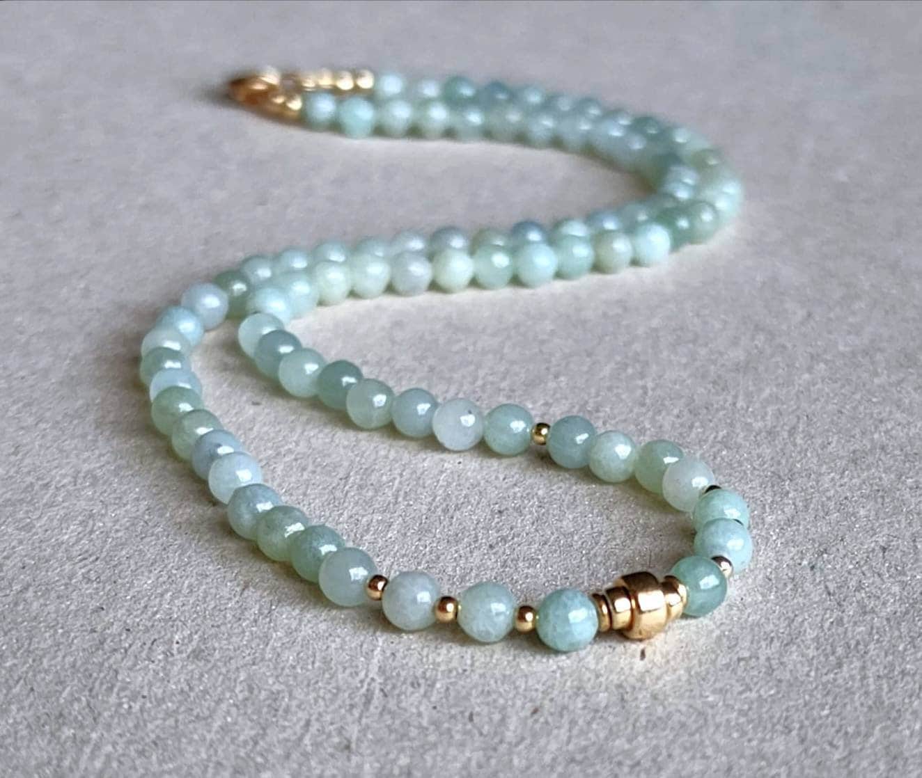 Jade Bead Necklace in 18K White Gold