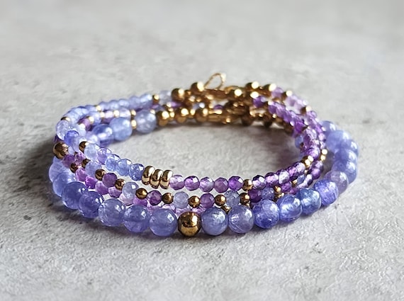 Tanzanite Bead Bracelet Tanzanite Bracelet Set Lilac Stone Bracelet Tanzanite Skinny Bracelet Round Tanzanite Bracelet Lilac Bead Bracelet