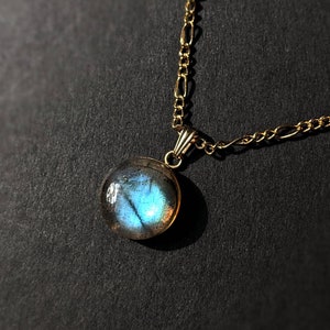 Gold Labradorite Necklace Labradorite Round Pendant Blue Flash Labradorite Pendant 14K Gemstone Necklace Natural Labradorite Necklace image 3