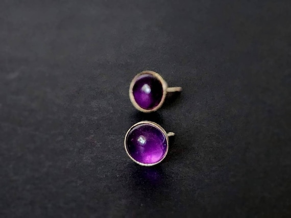 Amethyst Stud Earrings Purple Gemtone Earrings Natural Amethyst Gold Round Earrings Amethyst 14K Jewellery For Her February Birthstone Gift