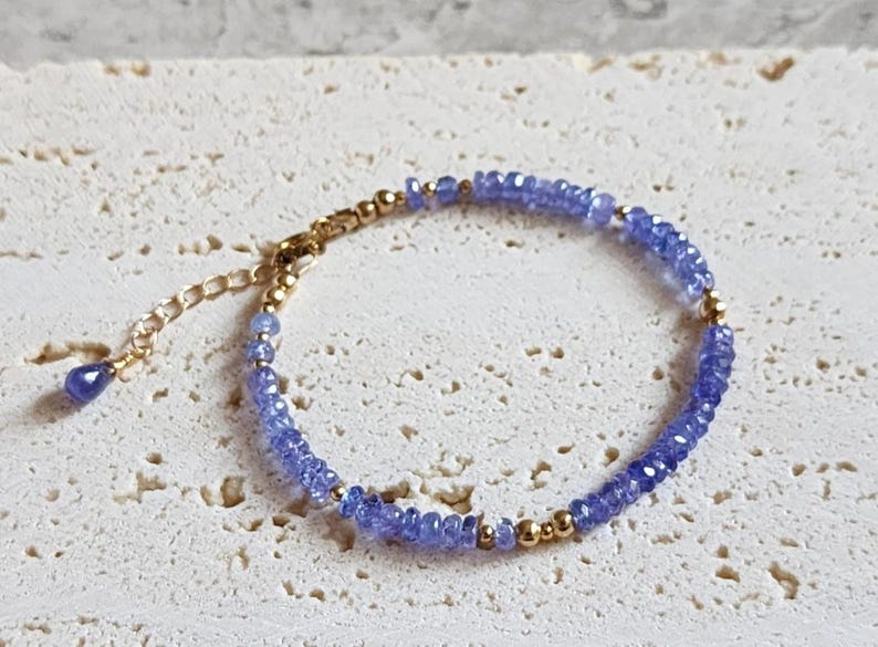 Naturligt tanzanitarmband Tanzanitpärlarmband Tanzanit 14K armband Lila ädelstenshalsband Fint tanzanitguldsmycken för henne bild 10
