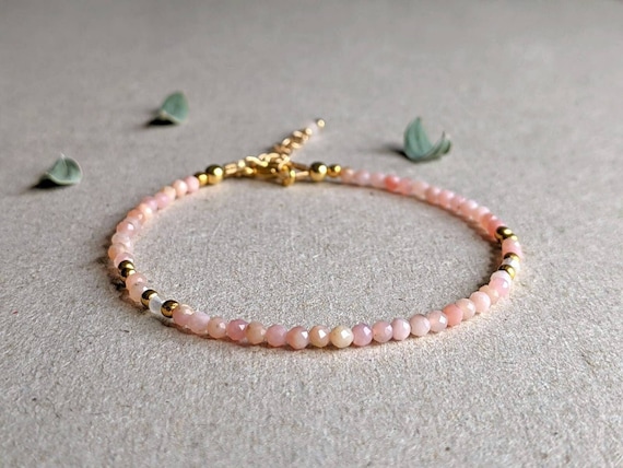 Gold Opal Bracelet Pink Opal Bracelet Opal Beaded Bracelet Pink Opal Jewellery Peruvian Pink Opal Bracelet Opal Skinny Bracelet