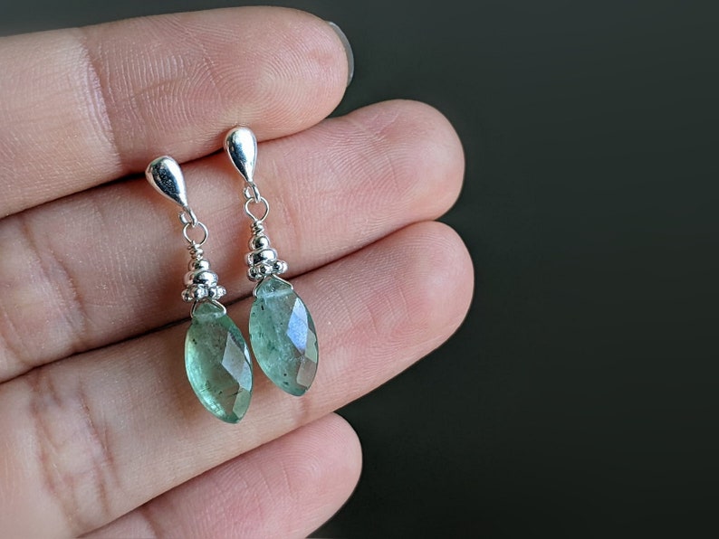 Green Kyanite Gold Earrings, 14K Kyanite Earrings, Green Gemstone Earrings,Marquise Gemstone Earrings,Marquise Studs Earrings,Kyanite Studs image 9