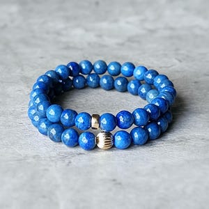 14K GOLD Lapis Lazuli 6mm Genuine Lapis Lazuli Beaded Bracelet 6mm Genuine Lapis Lazuli bracelet Gold lapis lazuli 6mm Blue Stretch Bracelet