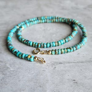 Natural Turquoise Necklace Turquoise Bead Necklace Turquoise Gold and Silver Necklace Genuine Turquoise Jewellery Skinny Turquoise Necklace
