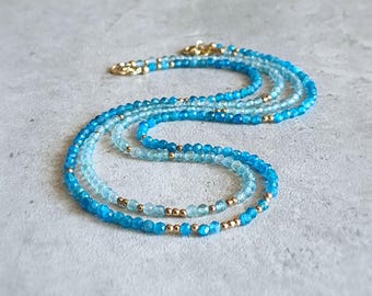 Natural Apatite Necklace 14K Aqua Bead Necklace Neon Apatite Choker Turquoise Gemstone Stacking Necklace Apatite Jewellery Anniversary Gift
