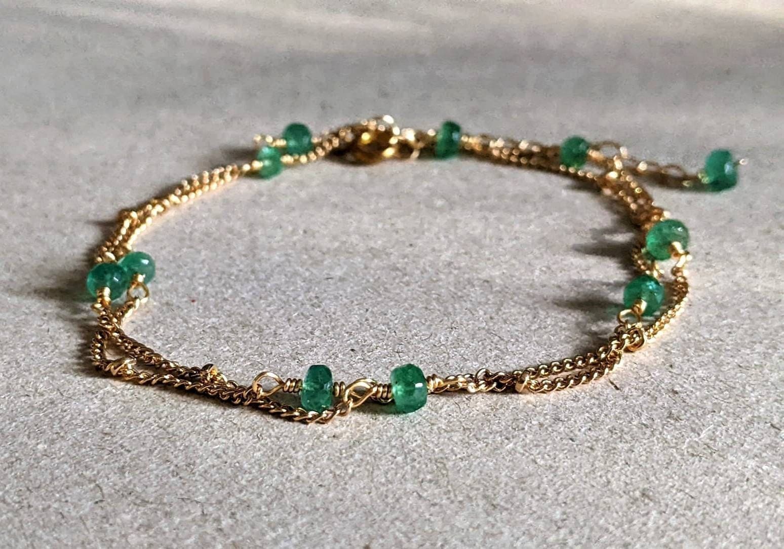 Emerald Necklace Emerald Choker Necklace Natural Emerald Bead Chain Necklace 14k Gold Emerald Necklace 55th anniversary Gift For Her