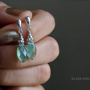 Green Kyanite Gold Earrings, 14K Kyanite Earrings, Green Gemstone Earrings,Marquise Gemstone Earrings,Marquise Studs Earrings,Kyanite Studs Sterling silver