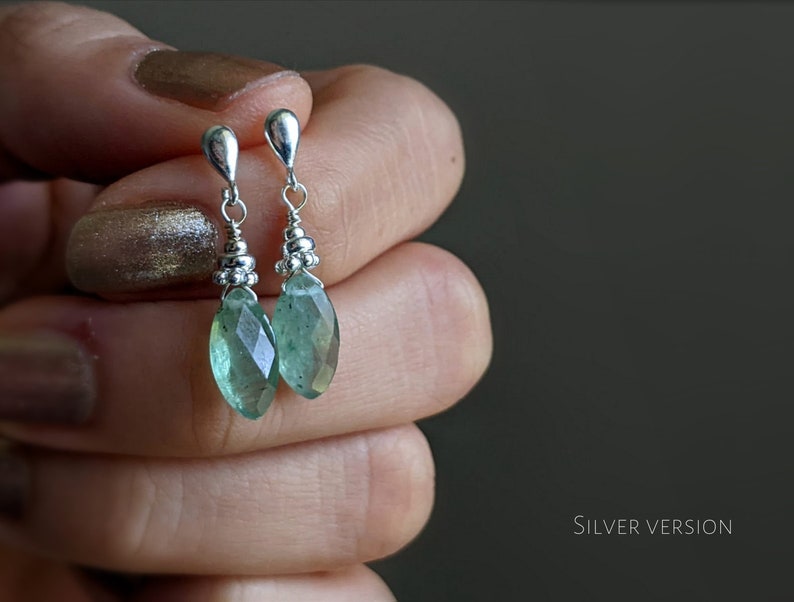 Green Kyanite Gold Earrings, 14K Kyanite Earrings, Green Gemstone Earrings,Marquise Gemstone Earrings,Marquise Studs Earrings,Kyanite Studs Sterling silver