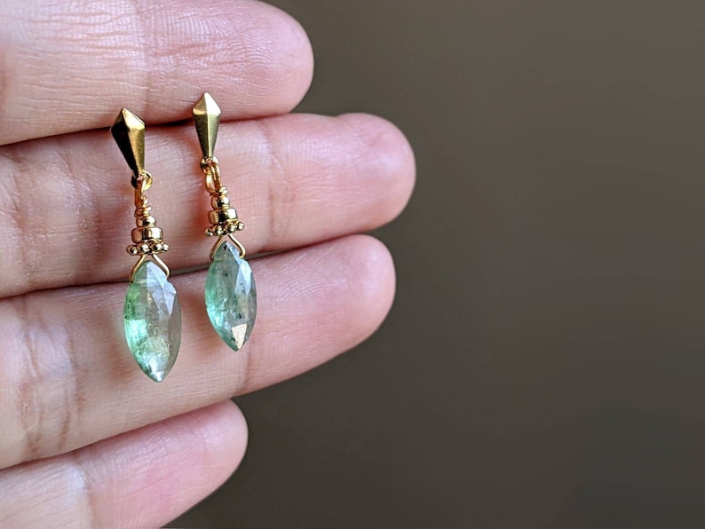 Green Kyanite Gold Earrings, 14K Kyanite Earrings, Green Gemstone Earrings,Marquise Gemstone Earrings,Marquise Studs Earrings,Kyanite Studs Gold filled