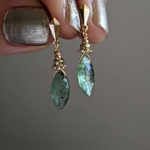 Green Kyanite Gold Earrings, 14K Kyanite Earrings, Green Gemstone Earrings,Marquise Gemstone Earrings,Marquise Studs Earrings,Kyanite Studs image 7
