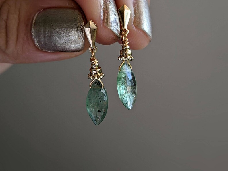 Green Kyanite Gold Earrings, 14K Kyanite Earrings, Green Gemstone Earrings,Marquise Gemstone Earrings,Marquise Studs Earrings,Kyanite Studs image 7