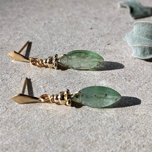 Green Kyanite Gold Earrings, 14K Kyanite Earrings, Green Gemstone Earrings,Marquise Gemstone Earrings,Marquise Studs Earrings,Kyanite Studs image 8