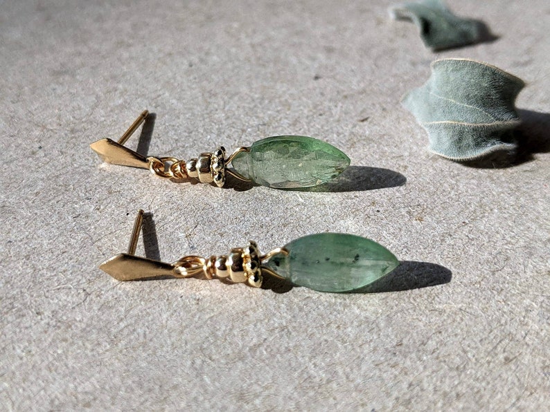 Green Kyanite Gold Earrings, 14K Kyanite Earrings, Green Gemstone Earrings,Marquise Gemstone Earrings,Marquise Studs Earrings,Kyanite Studs image 8