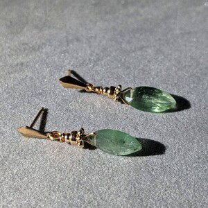 Green Kyanite Gold Earrings, 14K Kyanite Earrings, Green Gemstone Earrings,Marquise Gemstone Earrings,Marquise Studs Earrings,Kyanite Studs image 5