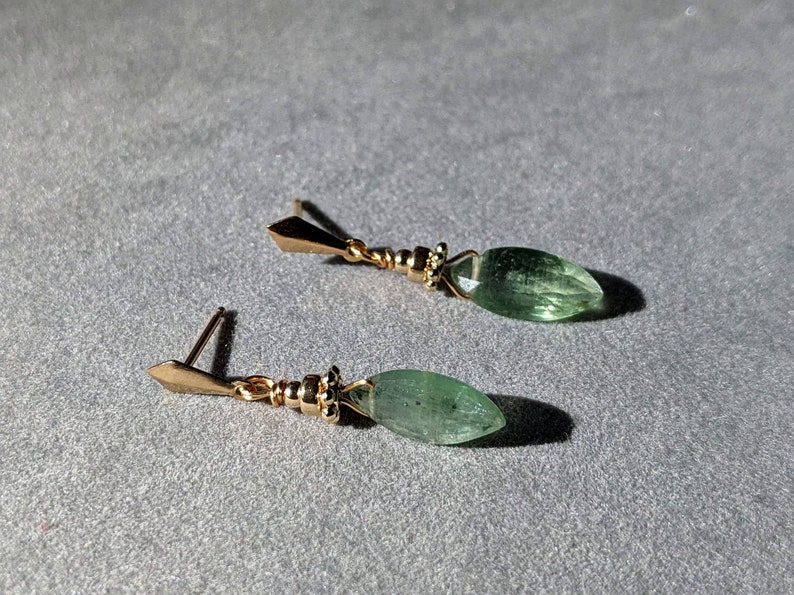 Green Kyanite Gold Earrings, 14K Kyanite Earrings, Green Gemstone Earrings,Marquise Gemstone Earrings,Marquise Studs Earrings,Kyanite Studs image 5