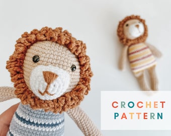 Modello uncinetto leone Amigurumi, animali Amigurumi, modello peluche all'uncinetto, modello uncinetto per animali di peluche Safari, modello giocattolo all'uncinetto