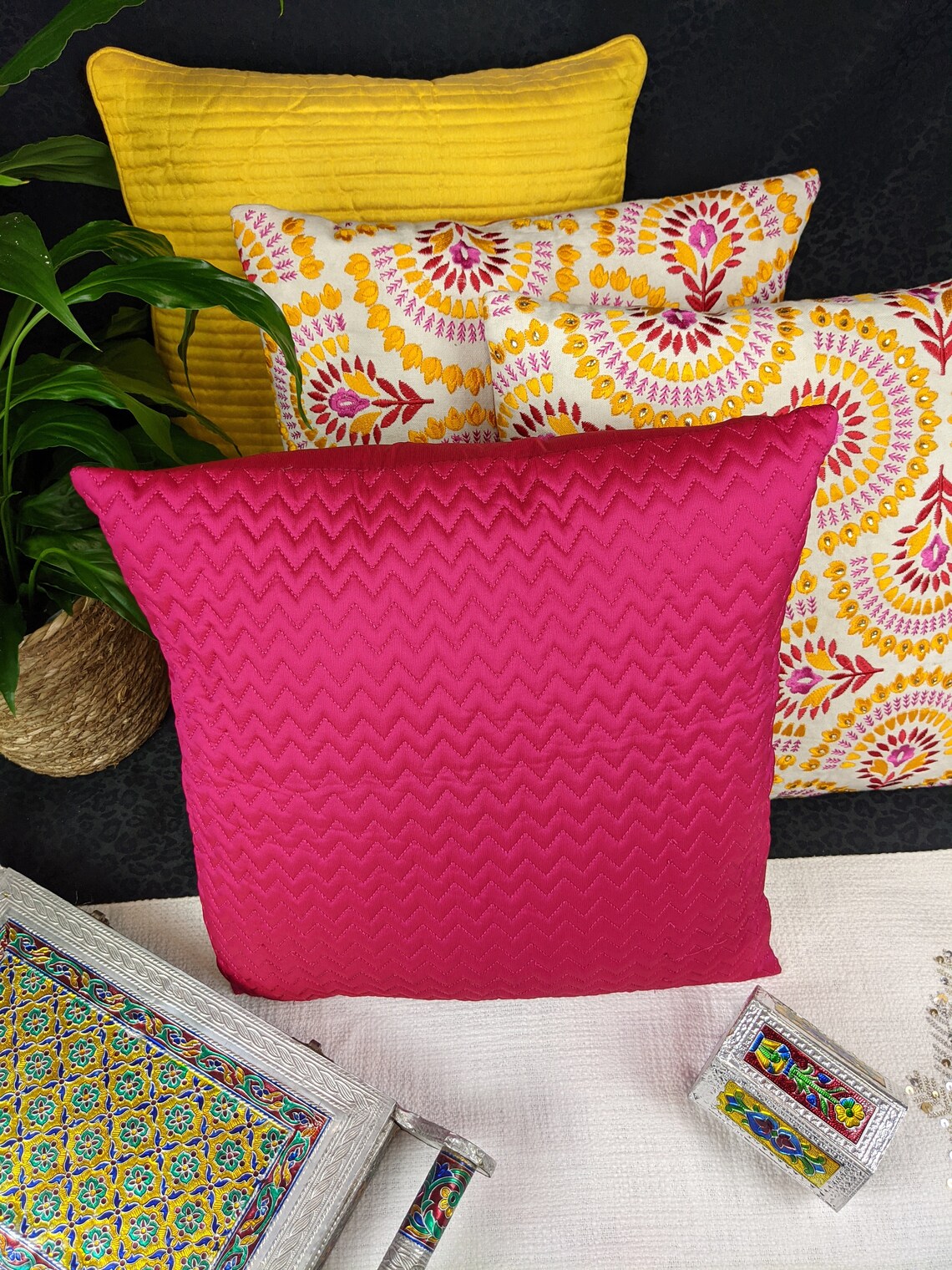 Magenta Silk Pillows 16x16 Decorative Throw Etsy