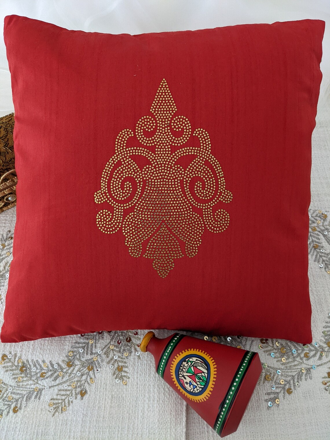 Red Silk Pillows 16x16 Decorative Throw Pillow Etsy