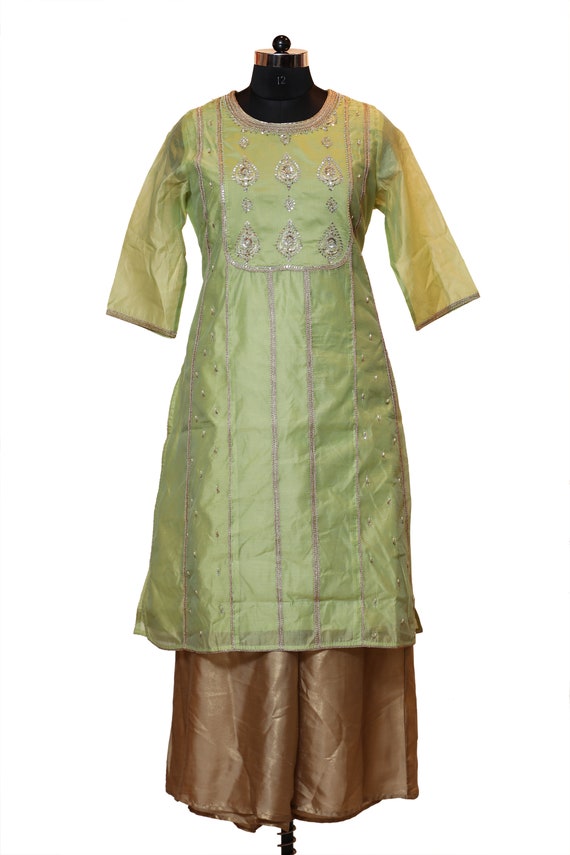 Beige Color Cotton Fabric Casual Wear Straight Cut Kurti With Palazzo